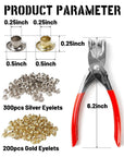 500Pcs 1/4 Inch Grommet Tool Kit, Leather Hole Punch Pliers, Grommets Kit with 500 Metal Eyelets in Gold and Silver for Leather, Shoes, Fabric, Belts