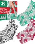 Christmas Tie Dye Socks Kit - Includes 3 DIY Crew White Socks, 3 Christmas Colors Tie Dye - Christmas Gift, Tie Dye Kits for Adults, Christmas Stocking Stuffers, Craft Toys Ages 6 7 8 9 10 11 12