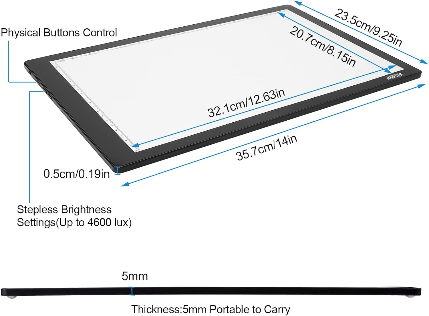Magnetic A4 LED Artcraft Tracing Light Pad 4 Light Box Ultra-Thin Physical Buttons Control with Memory Function USB Powered Pad Animation,Sketching,Designing,Stencilling X-Ray Viewing W/USB Adapter