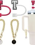 4 PCS Initial Letter Charm Accessories and Straw Cover Pack- Chains with Initial Letter for Stanley 20 30 40 Oz Tumbler with Handle