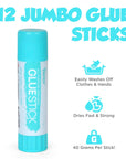 12 Jumbo Glue Sticks, 1.4 Oz All Purpose Stick Glue, Strong Hold, Easy Stick, Quick Drying, Non-Toxic, Scrapbooking Supplies for Home, School and Office