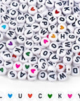 1000PCS Colourful Letter Beads for Threading, 4 X 7 MM, A-Z White Letter Beads and Colourful Heart Beads, Acrylic round Beads for Jewellery DIY Making Crafts Bracelets Necklaces Ornaments-Gold
