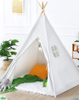 Teepee Tent for Kids with Carry Case, Natural Canvas Teepee Play Tent, Toys for Girls/Boys Indoor & Outdoor Playing (White Teepee Tent)