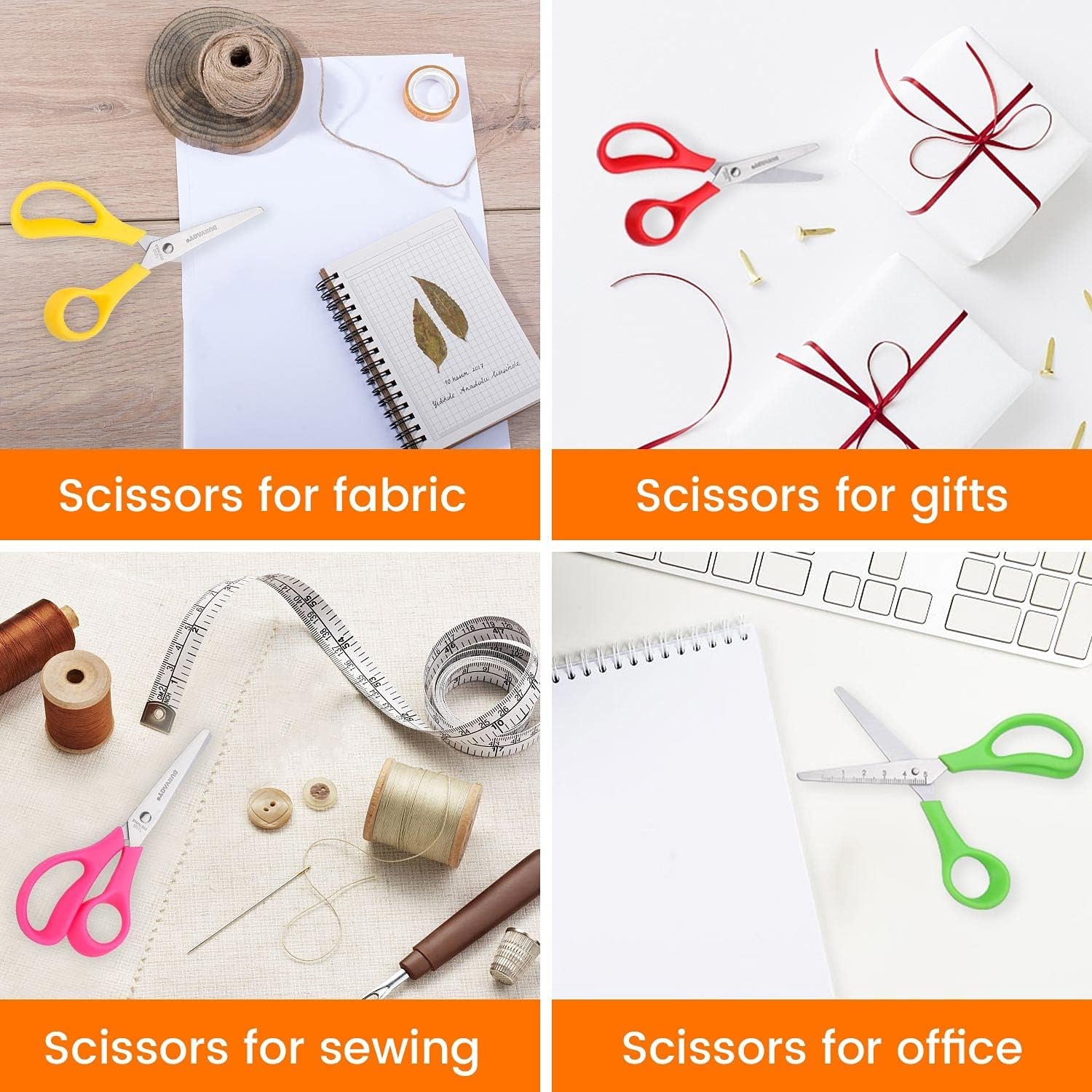 Scissors,  6" Multipurpose Scissors Bulk 16-Pack, Right/Left Handed Comfort-Grip Handles Ultra Sharp Blade Shears Sturdy Sharp Scissors for Office Home School Sewing Fabric Craft Supplies