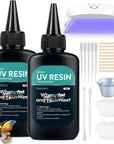 UV Resin Kit with Light,Upgraded 200G Crystal Clear Low Odor UV Glue,Uv Light for Resin Curing,Mixing Cups,Stir Sticks,Ultraviolet Epoxy Resin Starter Jewelry Making Kit for Craft Beginner