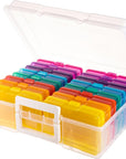 Colorful Plastic Photo Storage Box with Handle,16 Inner 4''×6''Photo Cases and Craft Keeper for Photos, Pictures, Garden Seed, Sewing Supplies