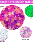 1500 Pcs UV Beads, Glow in the Dark Beads Color Changing Sun Sensitive UV Reactive Pony Beads, Plastic Solar Beads with Crystal Elastic String & 2 Elastic Cords