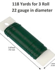 Green Floral Wire,Christmas Wire Wreath Wire 3 Pack 118 Yards 22 Gauge Flexible Paddle Wire Florist Wire Green Wire for Crafts,Christmas Wreaths Tree,Garland and Floral Flower Arrangements