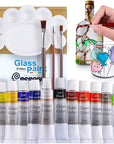 Stain Glass Paint Kit with 12 Colors, 3 Nylon Brushes, 1 Palette, Permanent Acrylic Enamel Painting Set to Create Translucent Arts on Transparent Wine Glasses, Enamel, Window and Glass