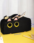 Hongdian Large Capacity Pencil Case Black Color, 3D Cat Pen Bags Pencil Pouch Organizer for Office College School