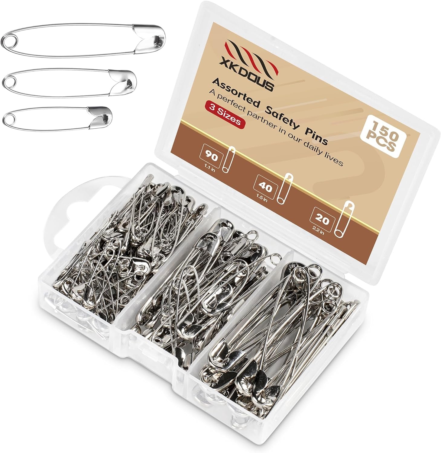 Safety Pins, 150 PCS Safety Pins Assorted, 3 Different Sizes Silver Safety Pins Bulk, Small Safety Pins, Large Safety Pins Heavy Duty for Clothes, Sewing, Craft