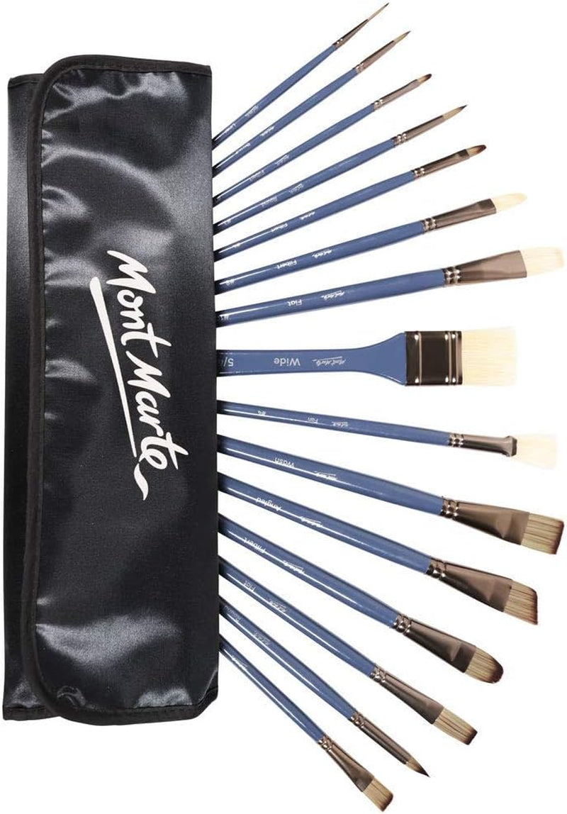 Premium Paint Brush Set 15 Piece, Includes 15 Different Brushes in a Roll Case with Magnetic Closure, Suitable for Watercolour, Acrylic and Oil Painting