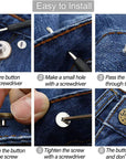 32 Sets Jeans Buttons Replacement, 17 Mm and 20 Mm No-Sew Removable Metal Buttons Replacement Repair Combo Thread Rivets and Screwdrivers in Storage Box, Women and Men'S Jeans Clothing Supplies