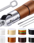 12 Pieces Leather Sewing Awl Hand Stitcher with Craft Accessories Set, Hand Awl Tool, 3 Sizes Needles and Replacement Spools of Thread, Stitching Awl Tool Kit (Multicolor)