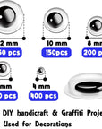 1200Pcs Black Wiggle Googly Eyes, 3D round Plastic Sticker Eyes, Self-Adhesive Eyes DIY Scrapbook Crafts Decoration, Crafts Gifts for Kids Age 4+ (4Mm-12Mm)
