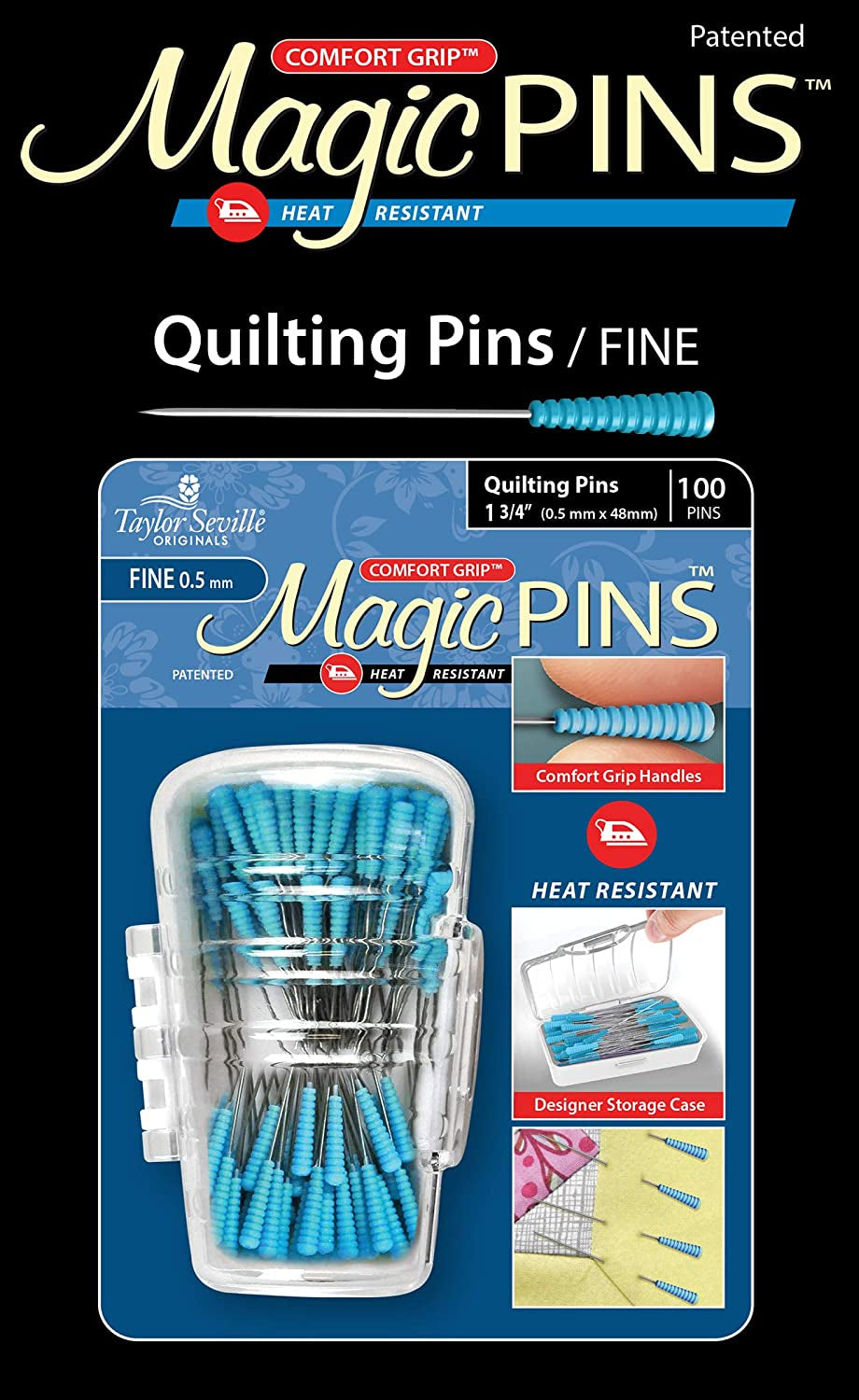 Originals Comfort Grip Quilting Fine Magic Pins-Sewing and Quilting Supplies and Notions-Sewing Notions-100 Count