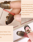 8 Pcs Sewing Thimble + 30 Pcs Sewing Needles, Finger Protector Fingertip Thimble Adjustable Metal Bronze Sewing Thimble Rings and Leather Coin Thimble for Needlework, Hand Embroidery Craft