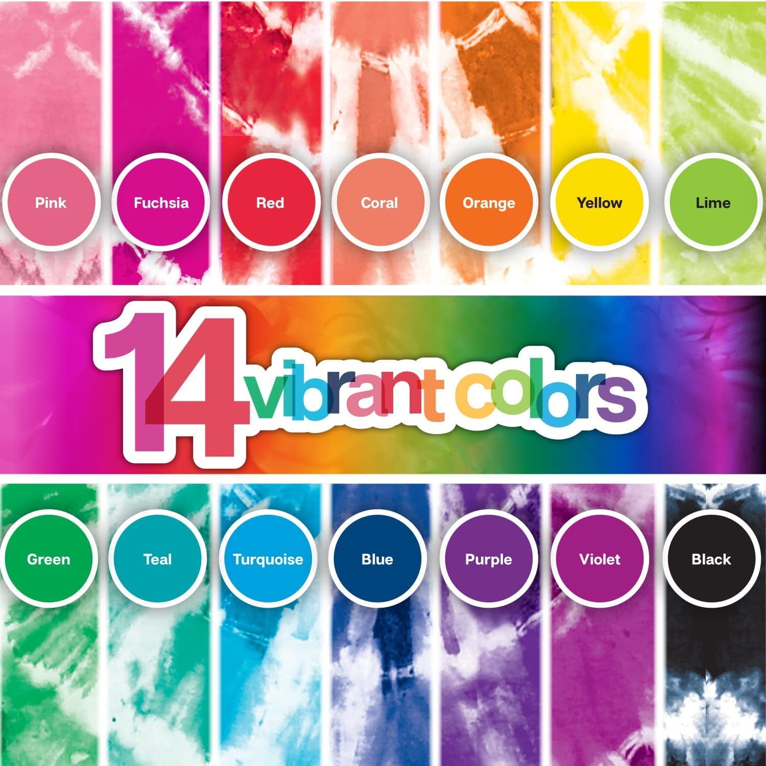 One-Step Tie-Dye Party, 18 Pre-Filled Bottles, Creative Group Activity, All-In-1 Fashion Design Kit, 1 Pack, Rainbow