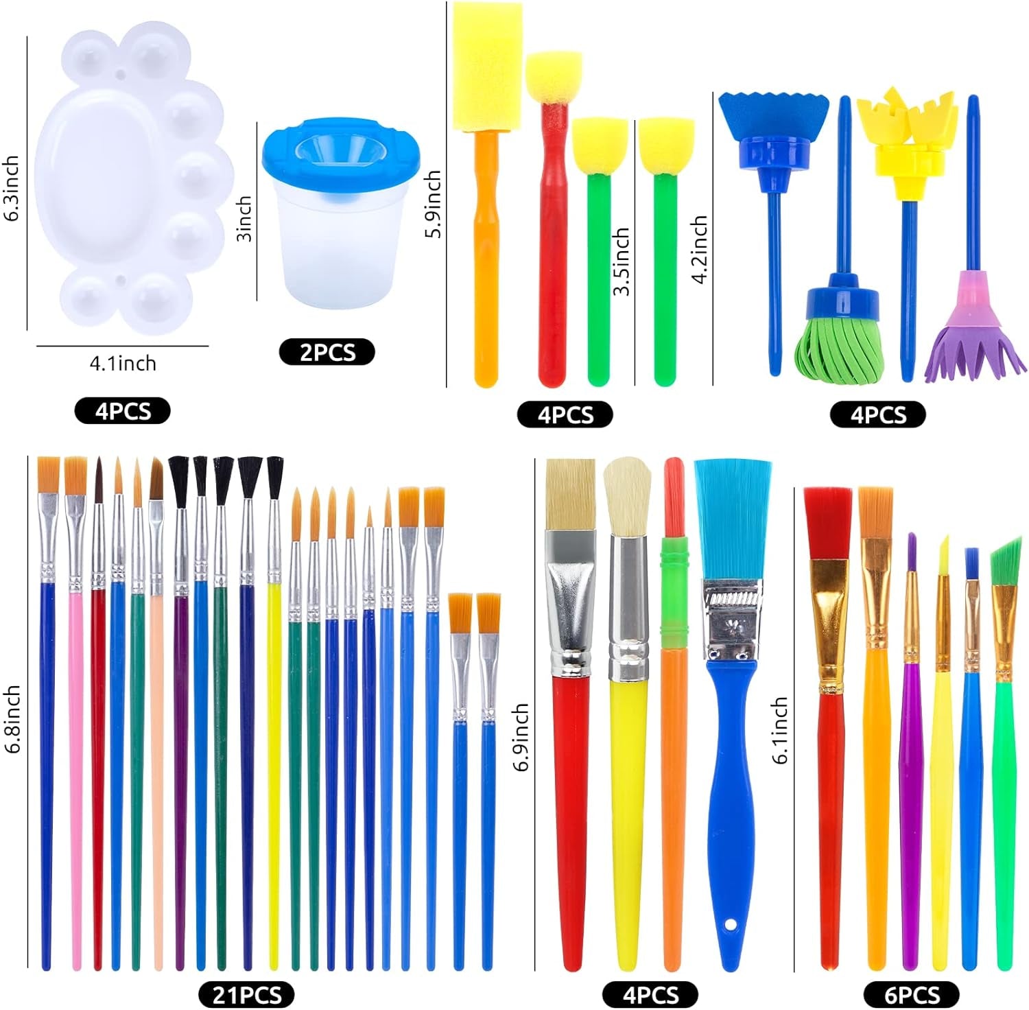 Painting Brushes, 45PCS Kids All Purpose Paint Supplies Include Paint Cups with Lids Palette Tray Multi Sizes Paint Brush Set for Kids Gifts School Prizes Art Party