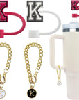 4 PCS Initial Letter Charm Accessories and Straw Cover Pack- Chains with Initial Letter for Stanley 20 30 40 Oz Tumbler with Handle