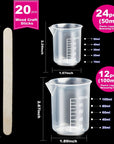 36 PCS Resin Mixing Cups, 12PCS 100ML Plastic Measuring Cups for Resin, 24PCS 50ML Paint Epoxy Resin Mixing Cups, with Craft Sticks, Beaker, Liquid Measuring Cups, Graduation Epoxy Resin Cups
