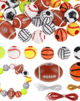 70Pcs Sports Beads, 12Mm Basketball Baseball Volleyball Football Tennis Softball Beads, Acrylic Beads for Crafts Bracelets Necklace Pendants(7 Styles 10Pcs Each)