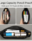 Pencil Case Pencil Pouch Black Pencil Bag PU Leather Pen Case Small Zipper Pouch for Pencils, Pens, Markers, Makeups, Change, Coins