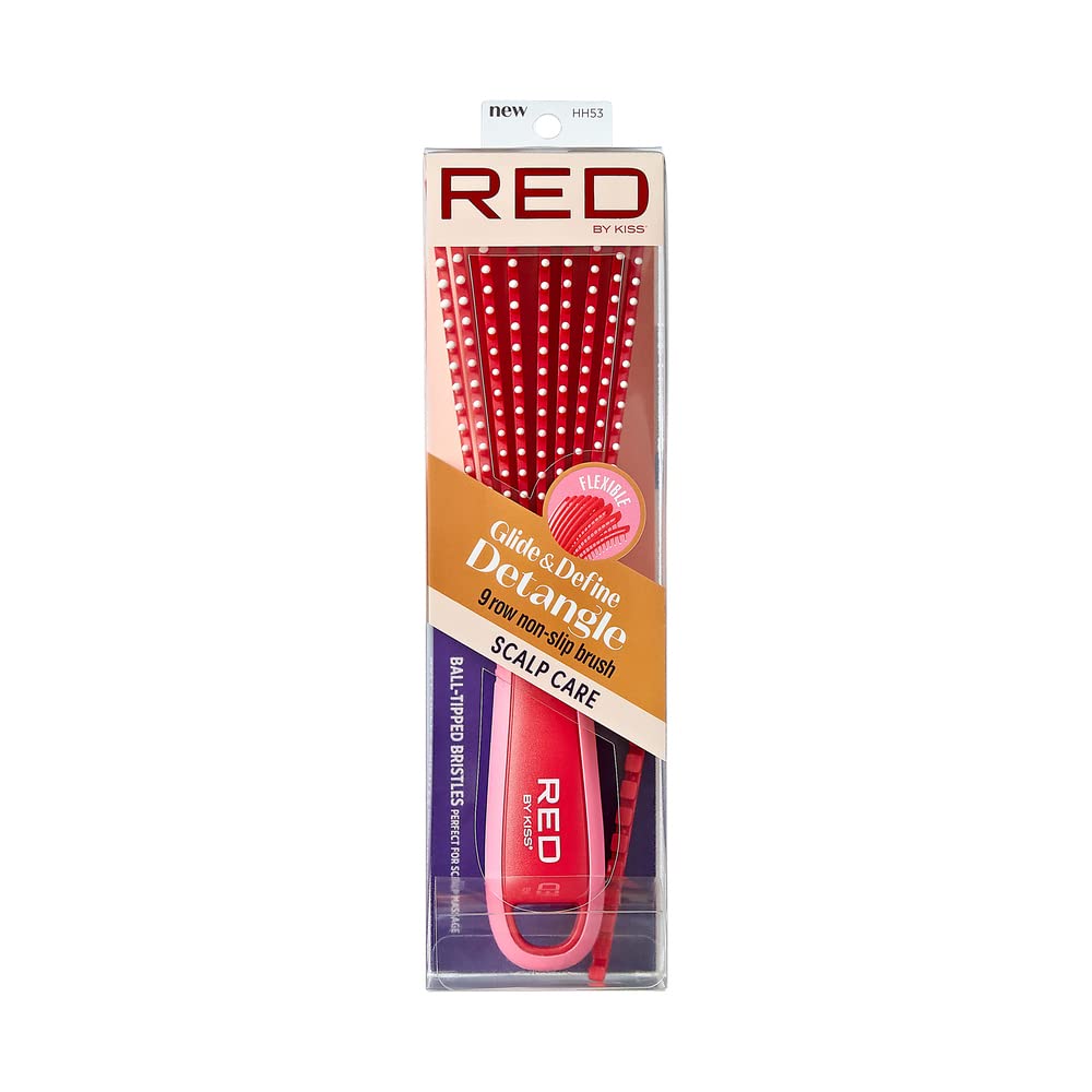 Red by Kiss Glide & Define Non-Slip Detangling Brush for Natural Hair Scalp Care Hair (Travel size) Heat Resistant Bristles Works Well with Blow Dryer