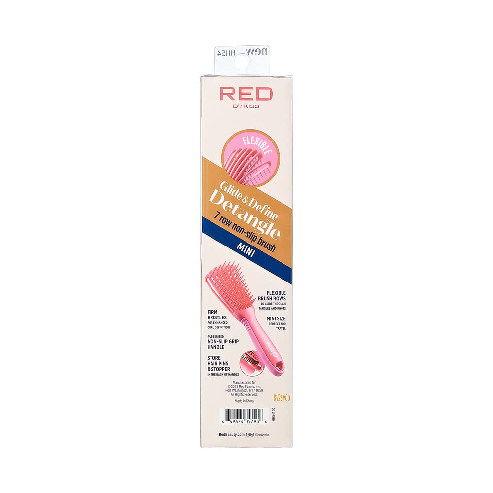 Red by Kiss Glide & Define Non-Slip Detangling Brush for Natural Hair Scalp Care Hair (Travel size) Heat Resistant Bristles Works Well with Blow Dryer