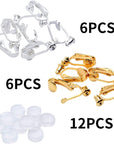 Clip-On Earring Converters, 12 Pieces Non Pierced Earring Clips with Post Earring Components and 12 Pieces Silicone Earring Pads for Earring Making, Silver and Gold