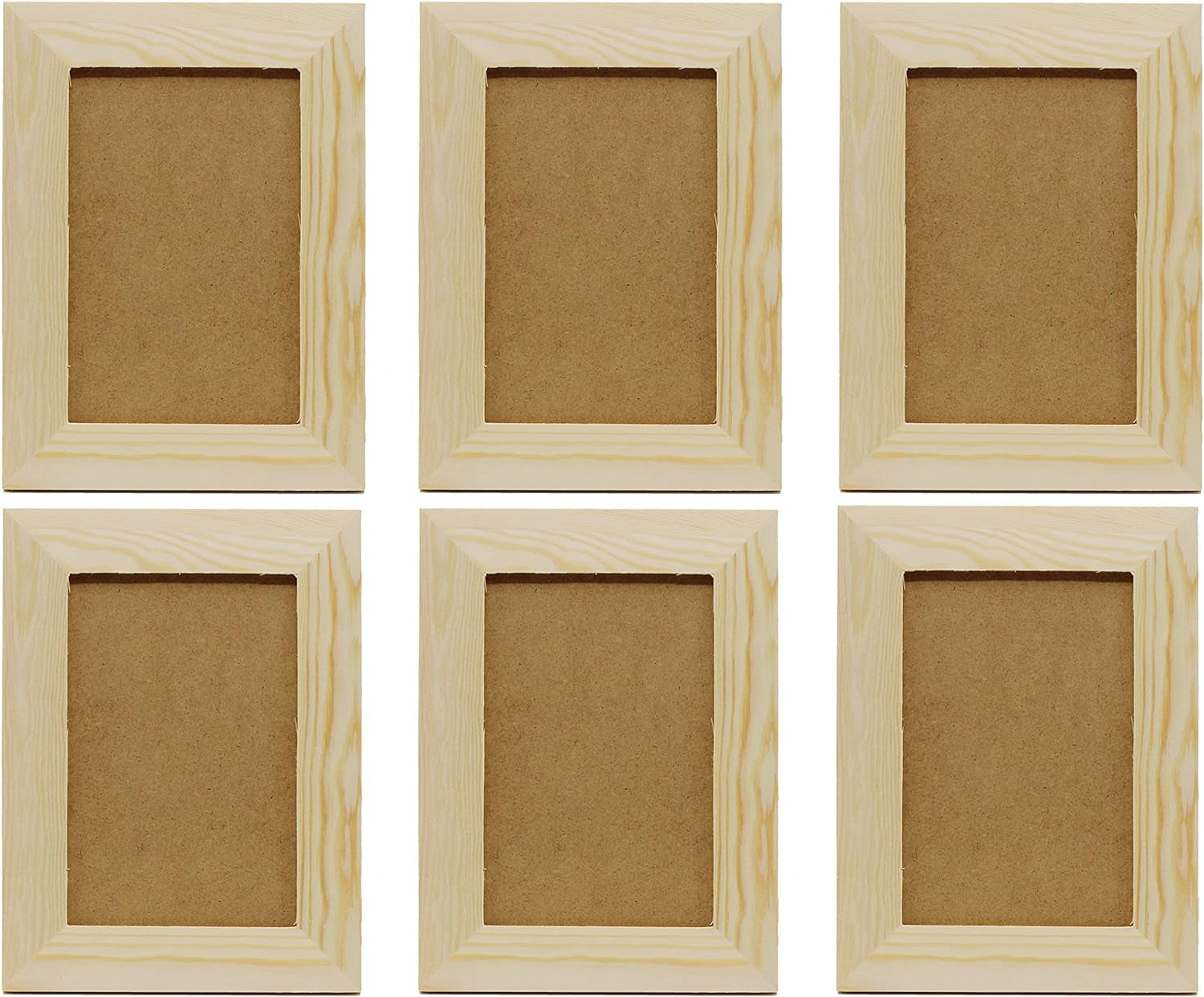 Pack of 6 - Unfinished Solid Pine Wood Picture Frames for Arts & Crafts, DIY Painting Project - Stand or Hang on the Wall - (8X6 Frame Size Holds 6X4 Pictures) for Adults and Kids Craft