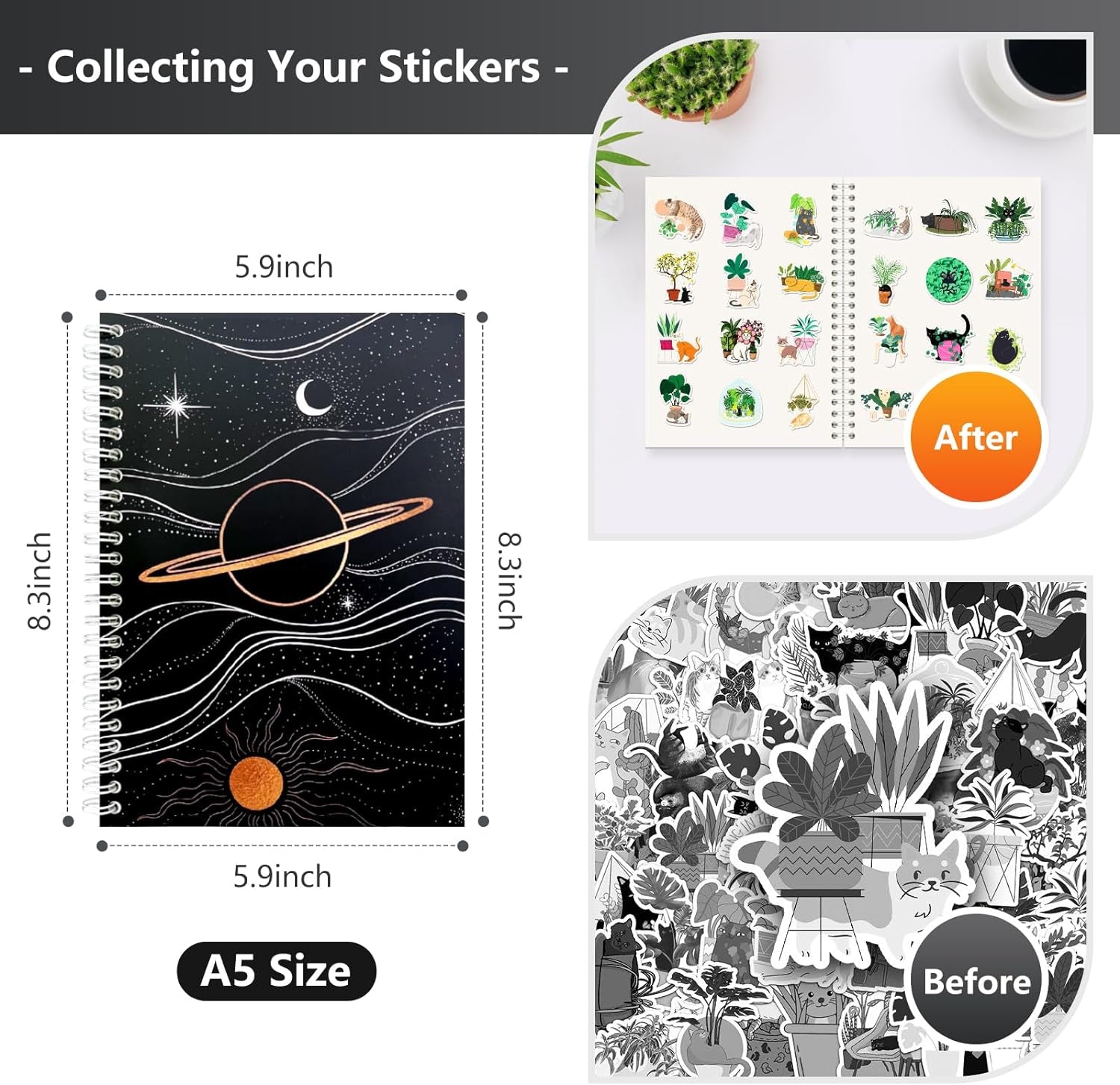Reusable Sticker Book Collecting Album Sticker Storage Book for Adults 37 Sheets Release Paper Sticker Collection Book A5 Size Cute Sticker Keeper Holder (Planet)