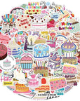 Happy Birthday Cake Stickers - 106 Pcs Pink Birthday Party Cake Stickers Waterproof Decals for Decoration Planner Phone Case Scrapbook Coffee Journals Decoration