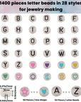 1400Pcs Glow Letter Beads 4X7Mm Acrylic Glow in the Dark 28 Grids round Letter Beads UV Luminous Alphabet Beads with Heart Beads for Bracelets Making DIY Crafts for Girls Adults