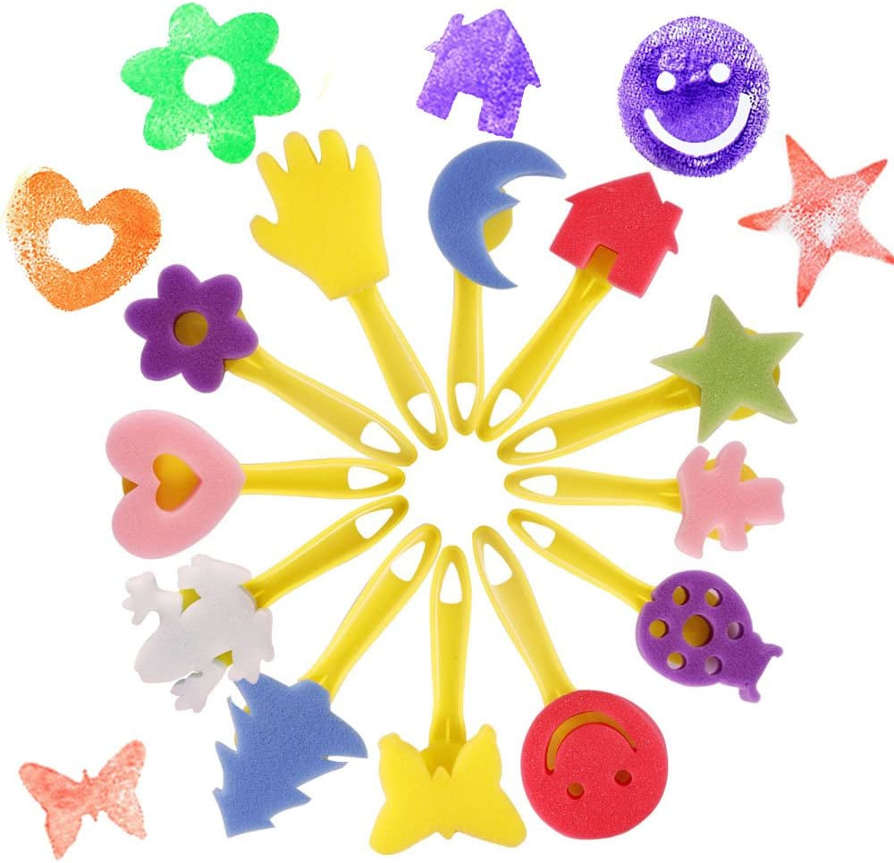 Paint Sponges for Kids,29 Pcs of Fun Paint Brushes for Toddlers.Coming with Sponge Brush, Flower Pattern Brush, Brush Set, Long Sleeve Waterproof Apron with 3 Roomy Pockets