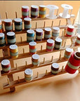 60-Spools Wooden Thread Holder Sewing and Embroidery Thread Rack and Organizer Thread Rack for Sewing with Hanging Hooks
