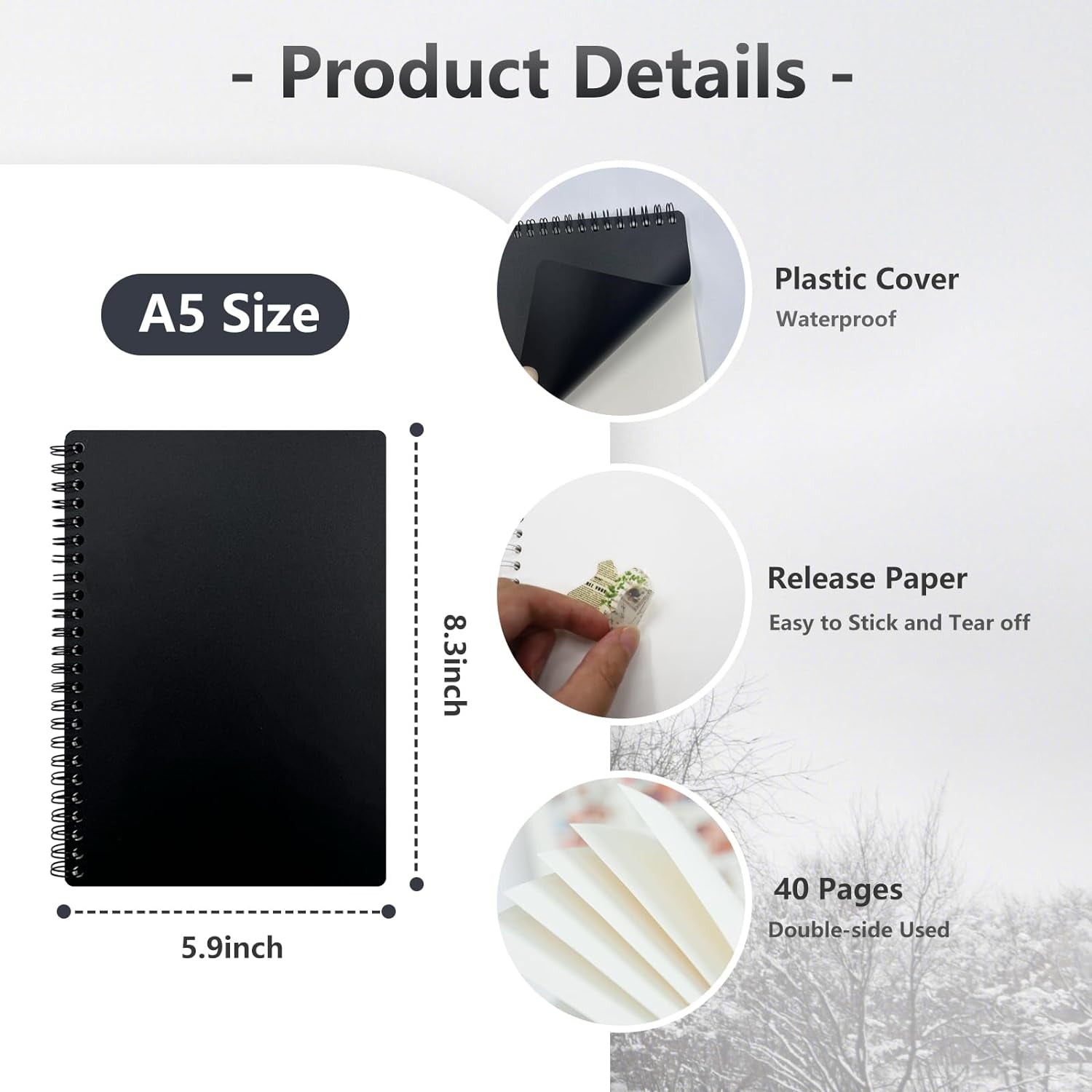 Reusable Sticker Storage Book Collecting Album Stickers Organizer Book A5 Size with Plastic Cover 40 Sheets Release Paper for Stickers Holder Collection (Black)