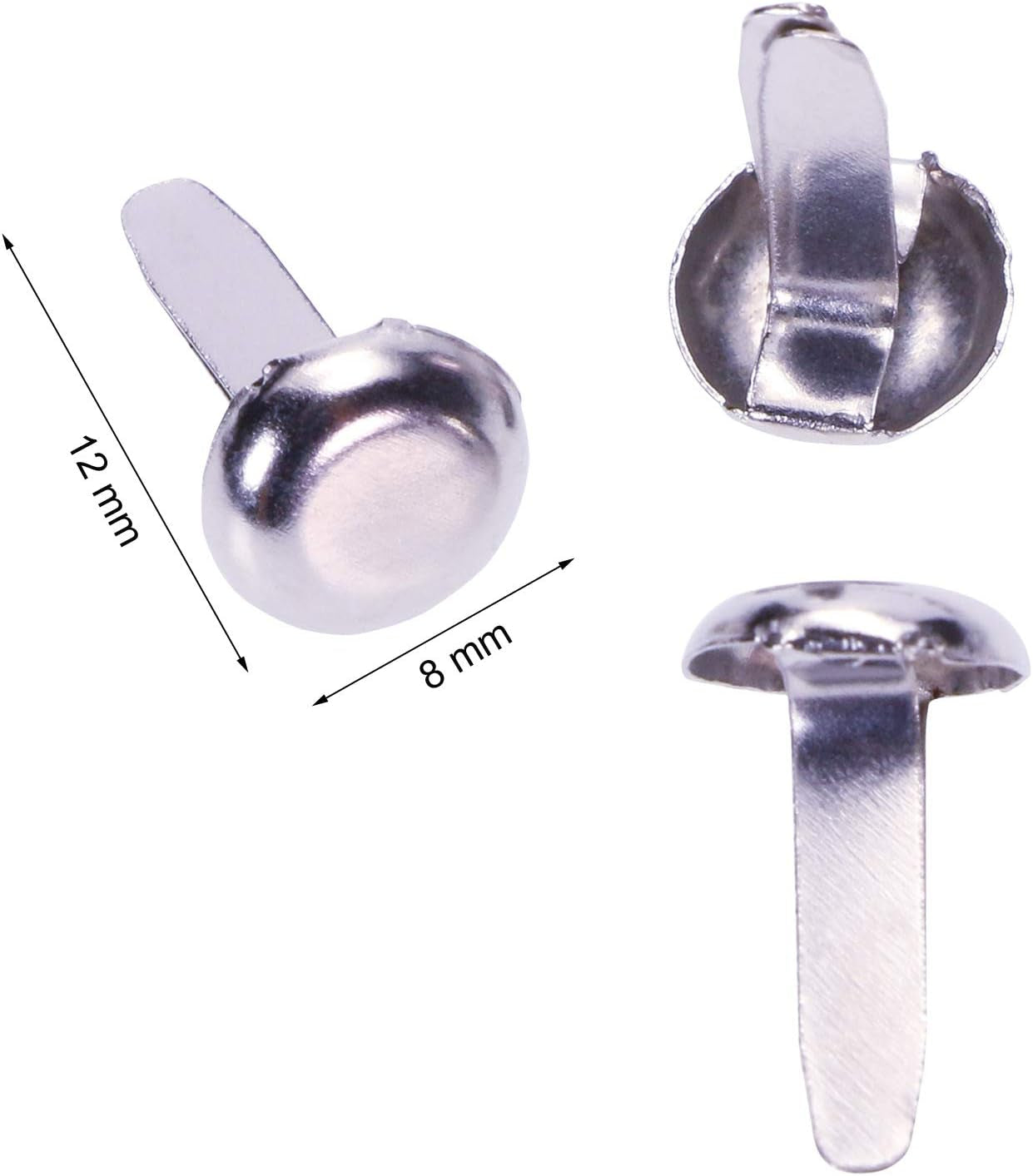 Mini Brads 100Pcs round Paper Fasteners Metal Brass Pastel Brads for Scrapbooking Crafts DIY Projects, 8X12Mm (Silver)