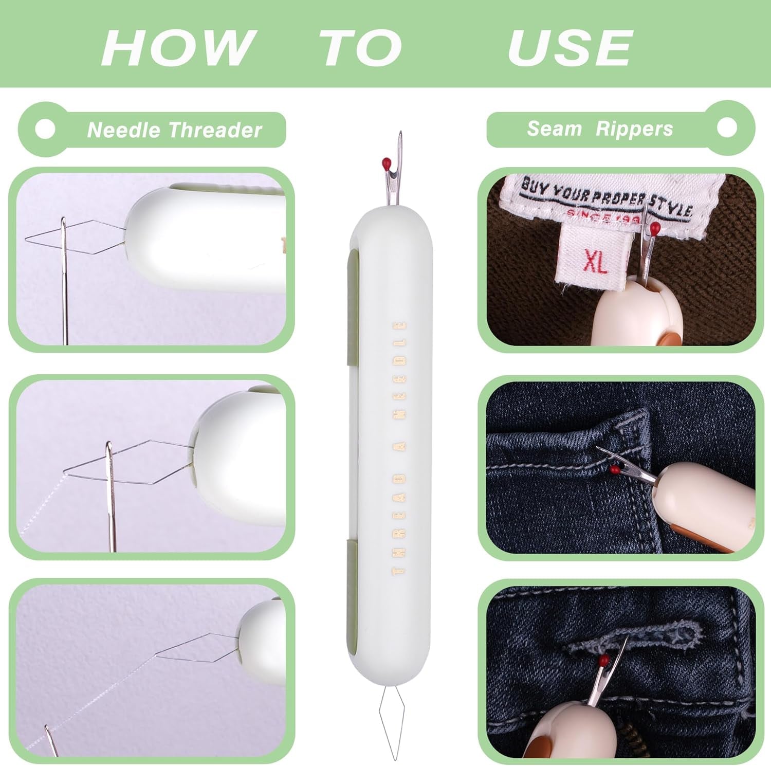 Seam Rippers, 2-In-1 Threader for Sewing,Threading and Unthreading Seam Ripper,Multifunctional Sewing Tool for Sewing, Crafts and Knitting Unthreading Supplies. (3PCS)