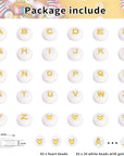 1820Pcs Letter Beads for Bracelets, 28 Styles Alphabet Beads Colorful Heart Beads for Bracelets and Jewelry Making (4X7Mm, White & Gold)