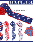 4 Rolls Patriotic Day Wired Ribbon 20 Yard 4Th of July Red White Blue Decorative Ribbon American Patriotic Day Edge Ribbons for Independence Day Bows DIY Wreath Making Crafts Memorial Day