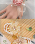 6PCS Pearl Wrist Corsage Bands Bride Elastic Pearl Wristband Corsage DIY Stretch Pearl Wedding Wrist Handmade Corsage Accessories for Wedding Party Bride Bridesmaid