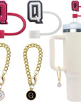 4 PCS Initial Letter Charm Accessories and Straw Cover Pack- Chains with Initial Letter for Stanley 20 30 40 Oz Tumbler with Handle
