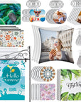 114Pcs Sublimation Blanks Products, Sublimation Blanks Set Including DIY Blank Makeup Bag, Keychain, Earring, Pillow Cover, Mouse Pad, Coaster, Garden Flag for Sublimation Transfer Heat Press Craft
