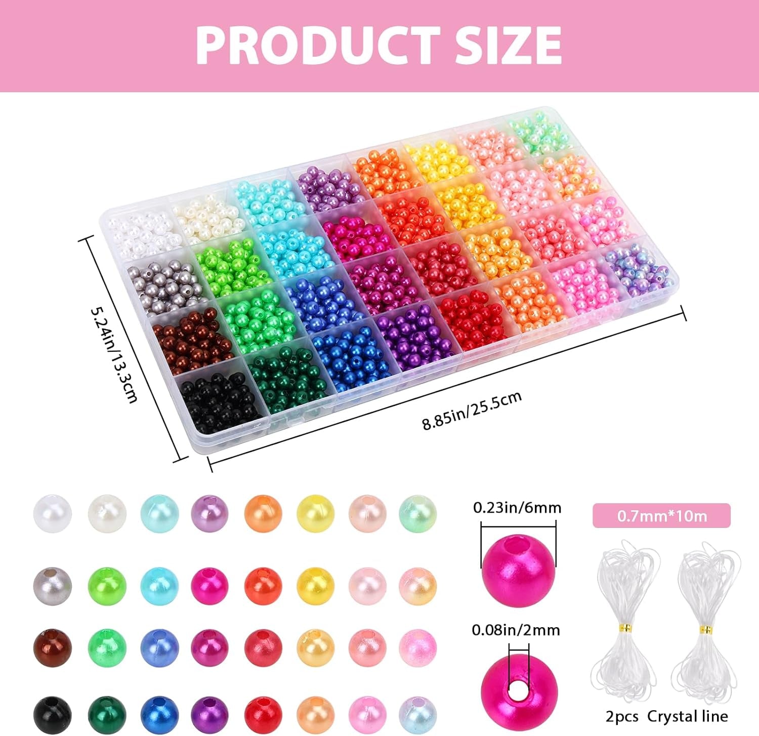 Pearl Beads, 2240Pcs Round, 32 Colors, Plastic, for Bracelets Making, Jewelry Crafting