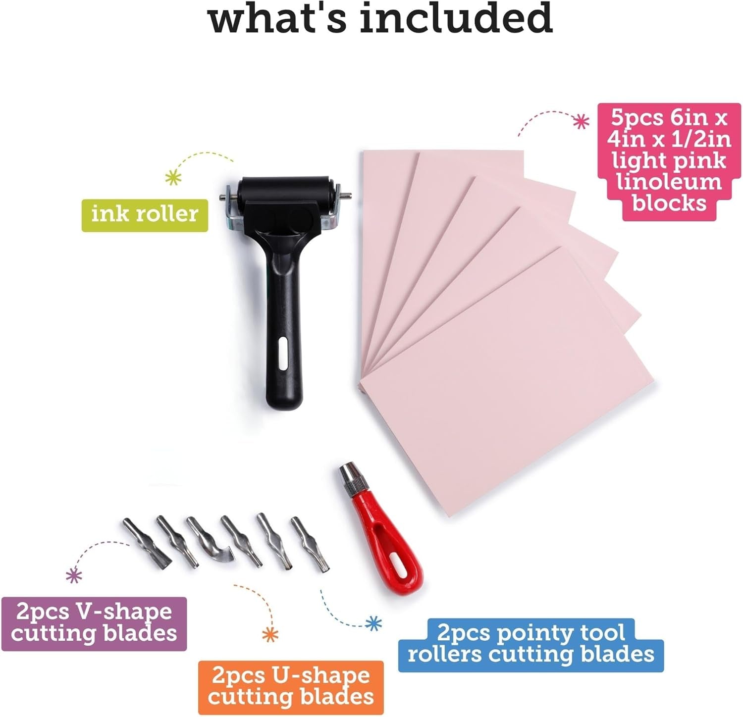 Rubber Stamp Kit (5-Pack). Linoleum Block Kit with Cutting Blades Tools (6Pcs). Block Printing Kit (6In X 4In X ¼ In) Light Pink Color. Best Carving DIY Stamp Making Kit for Printmaking