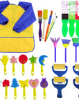 Paint Sponges for Kids,29 Pcs of Fun Paint Brushes for Toddlers.Coming with Sponge Brush, Flower Pattern Brush, Brush Set, Long Sleeve Waterproof Apron with 3 Roomy Pockets