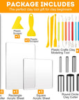 24 Pieces Clay DIY Tool Set, Acrylic Clay Roller, Acrylic Sheet, Plastic Scraper Backing Board, Stainless Steel round Circle Shape Cutter, Plastic Polymer Clay Shaping Tool for DIY Craft (Colorful)