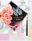 Graduation Cap Decorations: DIY Grad Hat Topper Kit, Include Flower Glitter Stickers Letters Butterflies - Handmade Decoration(No Glue&Cap)