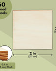 60 Pieces 2X2 Wood Squares for DIY Crafts, Unfinished Wooden Cutout Tiles for Painting